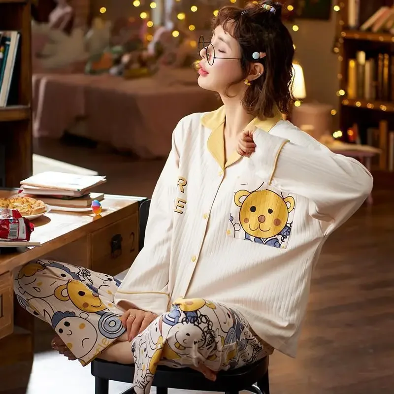 Милый женский пижамный комплект осенний кардиган с длинным рукавом милая