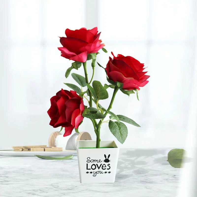 Artificial Rose Flowers Bonsai Fake Flower Plant Bonsai Potted for Wedding Party Ornament Home Decor Valentine's Gifts