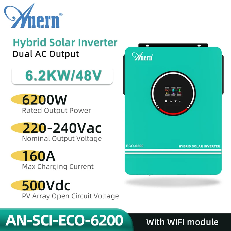 

6.2KW 4.2KW 1.6KW Hybrid Solar Inverter 48V 24V 12V Off Grid Photovoltaic Inverter 230VAC Build in 80A 120A 160A MPPT Charger