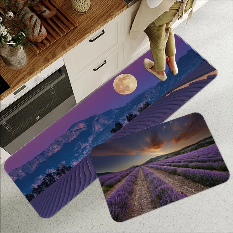 

Purple Lavender Kitchen Mat Cheaper Anti-slip Modern Living Room Balcony Printed Bedside Area Rugs
