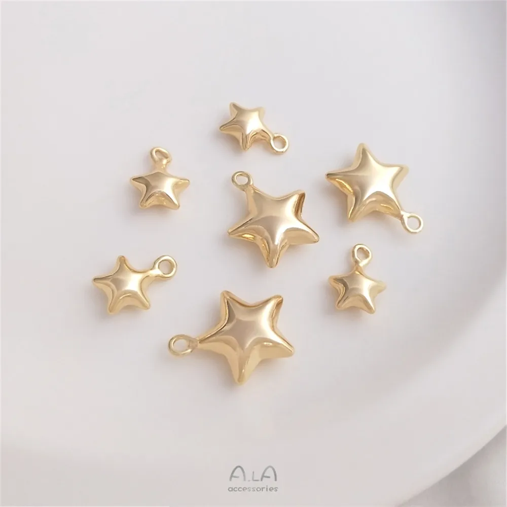 

14K Bag Gold Bright three-dimensional five pointed star pendant hand DIY bracelet necklace jewelry pendant hand accessories