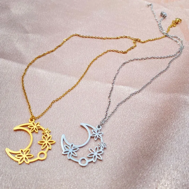 

WANGAIYAO new personality gold plating jewelry niche high-end necklace light luxury geometric moon flowers clavicle chain bi