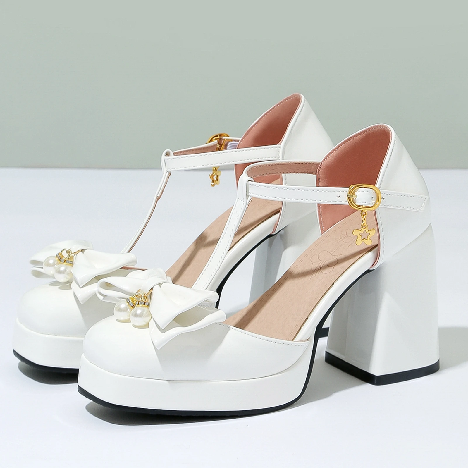 Square Toe Mary Janes Patent Leather T Strap Platform Block Heel Pumps Ankle Strap Pumps Lolita Shoes Kawaii Japanese Shoes