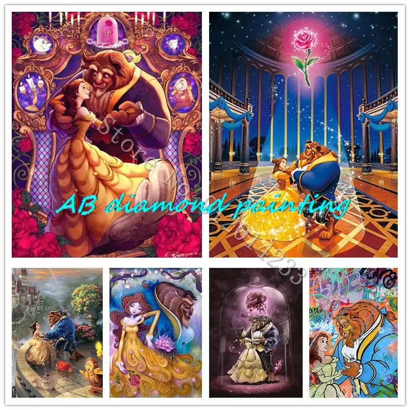 

Disney Beauty And The Beast AB Diamond Painting Cartoon Movie Characters Full Round Rhinestone Diamond Embroidery Home Decor