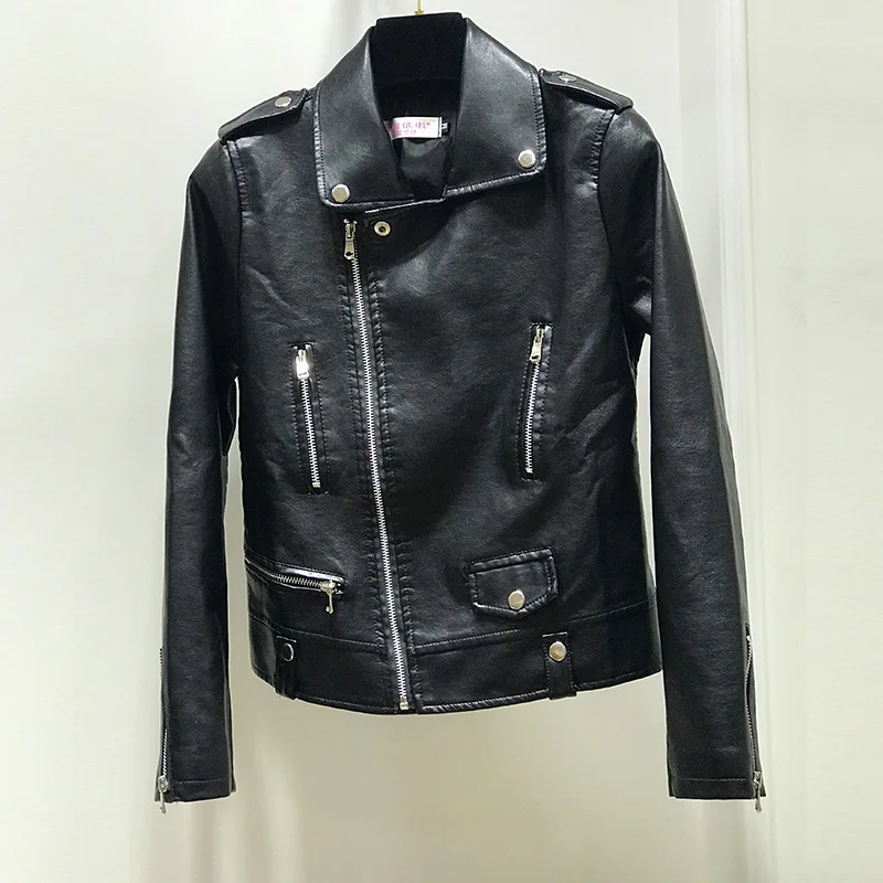 PU leather jacket women's short fitting leather jacket women's motorcycle jacket small jacket