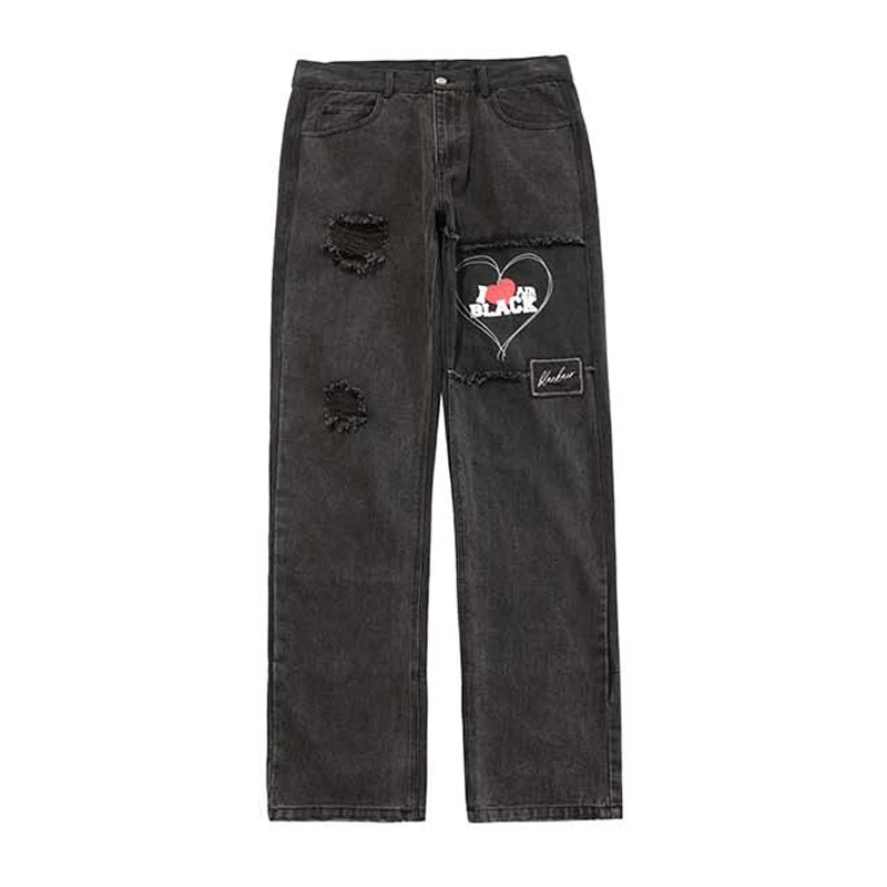 Джинсы мужские прямые в стиле пэчворк винтажные рваные брюки High Street с принтом