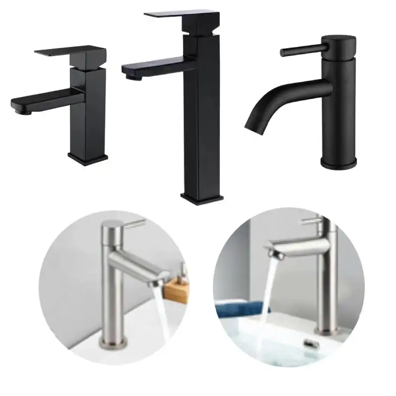 

Black Bathroom Faucet Single Cold Water Basin Sink Tap Stainless Steel Paint Basin Faucets Deck Mounted Single Hole Tapware