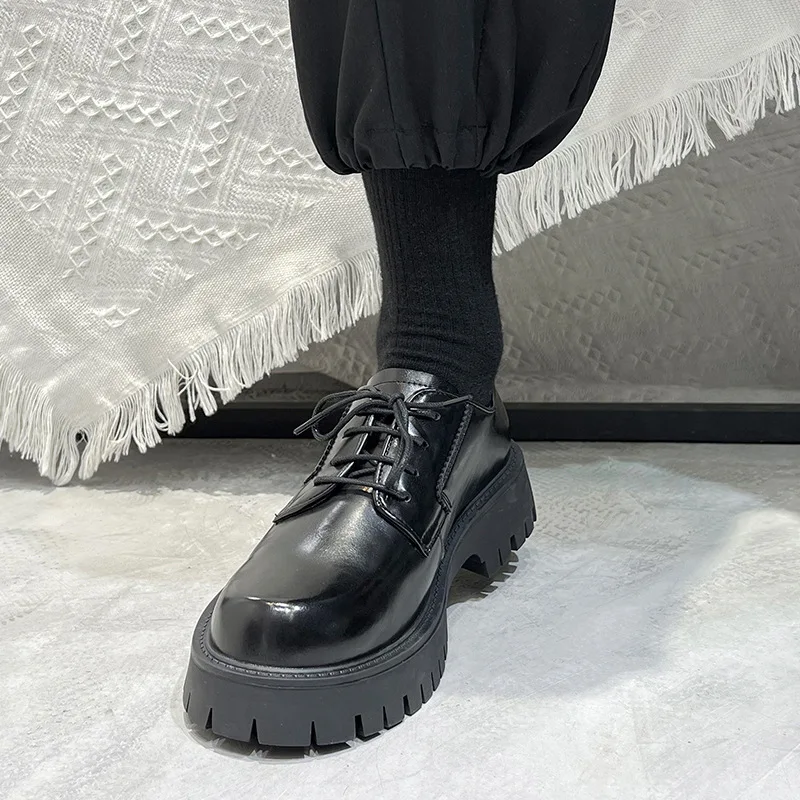 

Men Oxford Shoes Platform Casual Shoes Men Fashion Black Lace Up Leather Shoes Sewing Round Toe Men Dress Shoes Zapatos Mujer