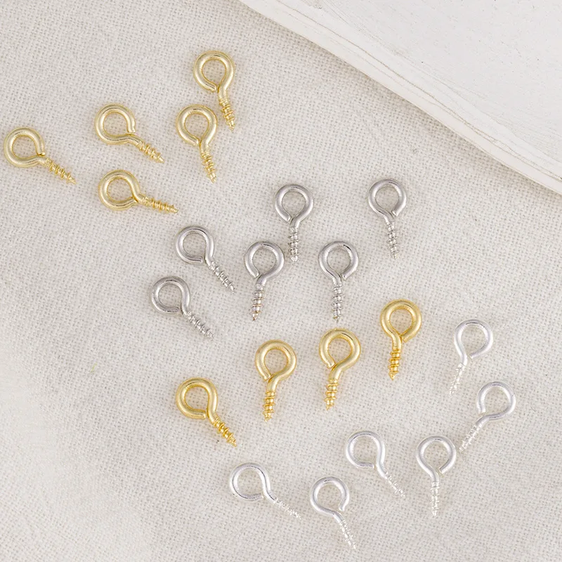 Brass Screw Eye Pins for Handmade Jewelry Findings Mini Hooks Drilled Threaded 8mm 10mm Eyelets Bail Pegs Diy Craft Accessories