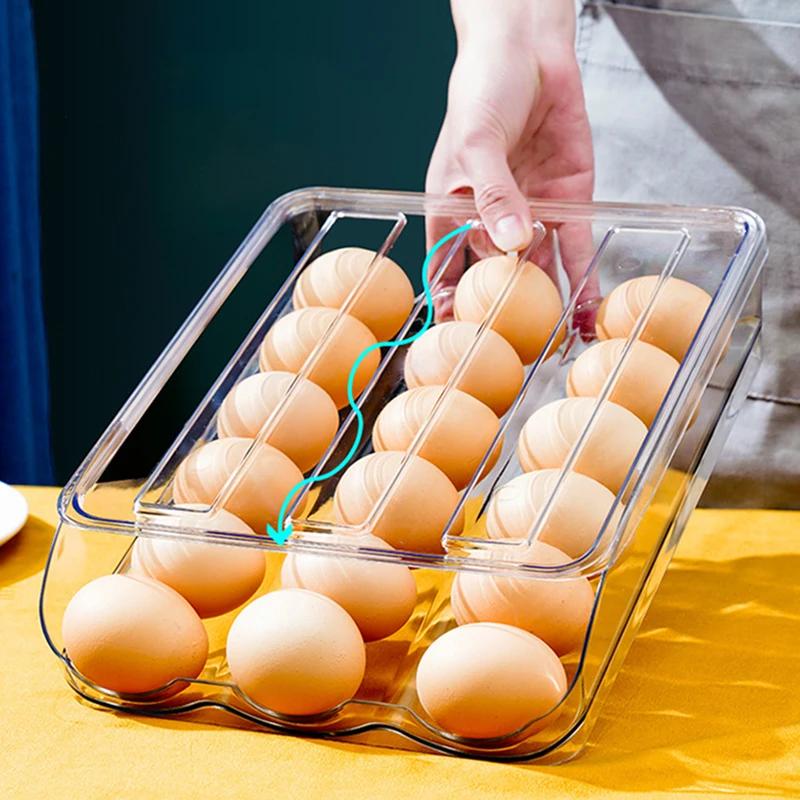 

Refrigerator Egg Storage Organizer Egg Holder Roll Egg Drawer Container Tray Stackable Storage Bins Clear Plastic Egg Fresh Box