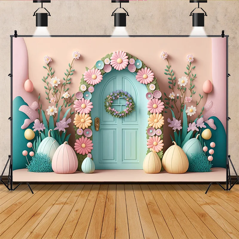 Nitree Easter Scene For Photo Studio Background Celebrations Green Spring Eggs Rabbits Photography Backdrops Props FR-02