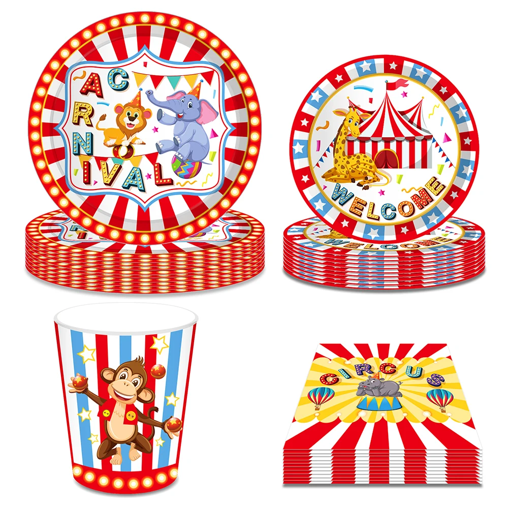 

Cartoon Fiesta Carnival Circus Animal Birthday Party Disposable Tableware Sets Cups Plates Napkins Baby Shower Party Decorations