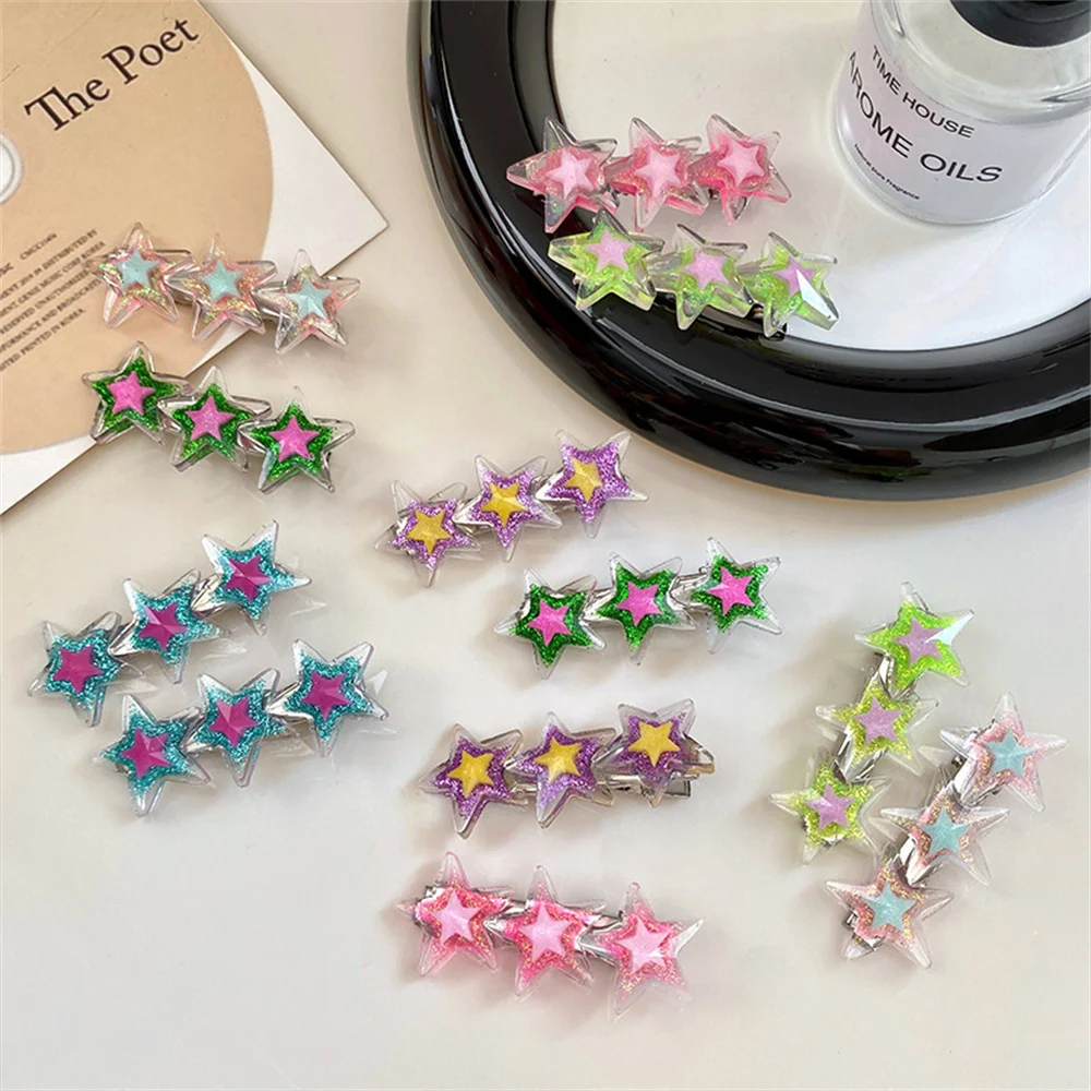 

2Pcs/lot Y2K Star Hairpin for Women Three Shiny Star Girls Hair Clip New Fashion Bangs Duck Mouth Clip Headwear Hair Accessories