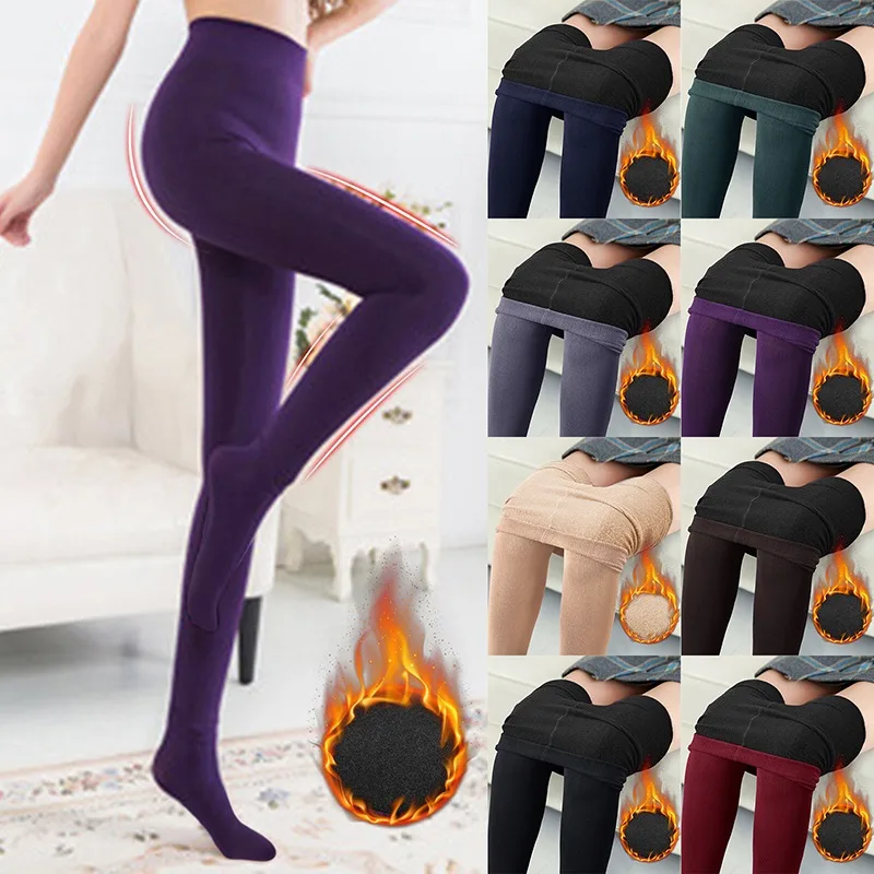 Y2K Winter Warm Leggings Women's Thermal Pants Polar Pantyhose Sock Lined Pants Velvet Tights Skin Effect High Waist Wool