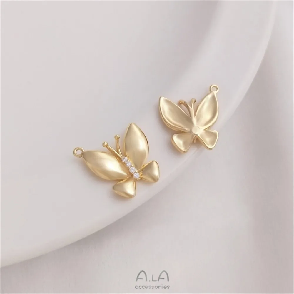 

14K package real gold shiny butterfly pendant handmade necklace earrings bracelet pendant diy jewelry charm accessories