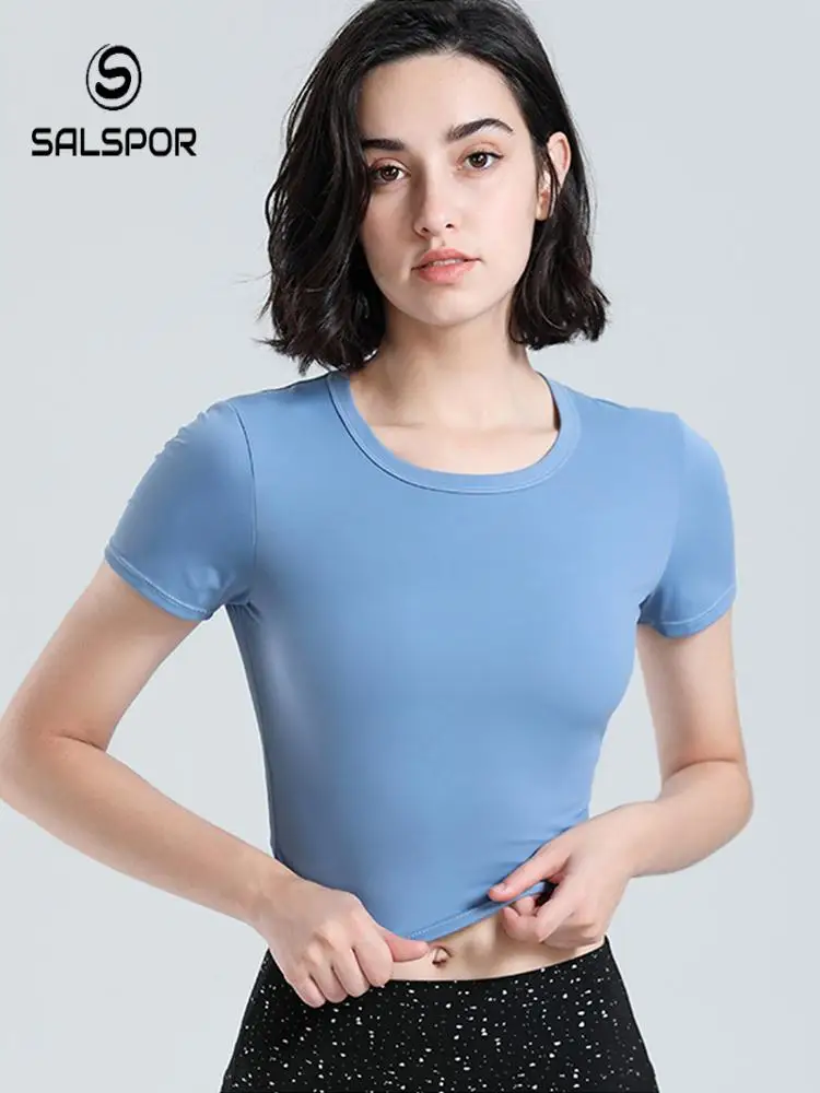 

SALAPOR Slim Fit Sports Short Sleeve Fitness Quick Dry T-Shirt Elasticity Running T-Shirt Women Crew Neck Sweat Tops Female