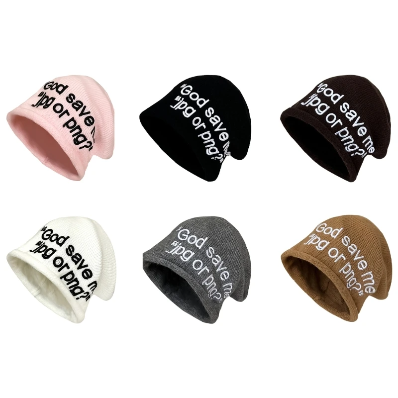 Embroidery Letter Beanie Hat Y2K Cool Girl Warm Hat  Fashion Headwear
