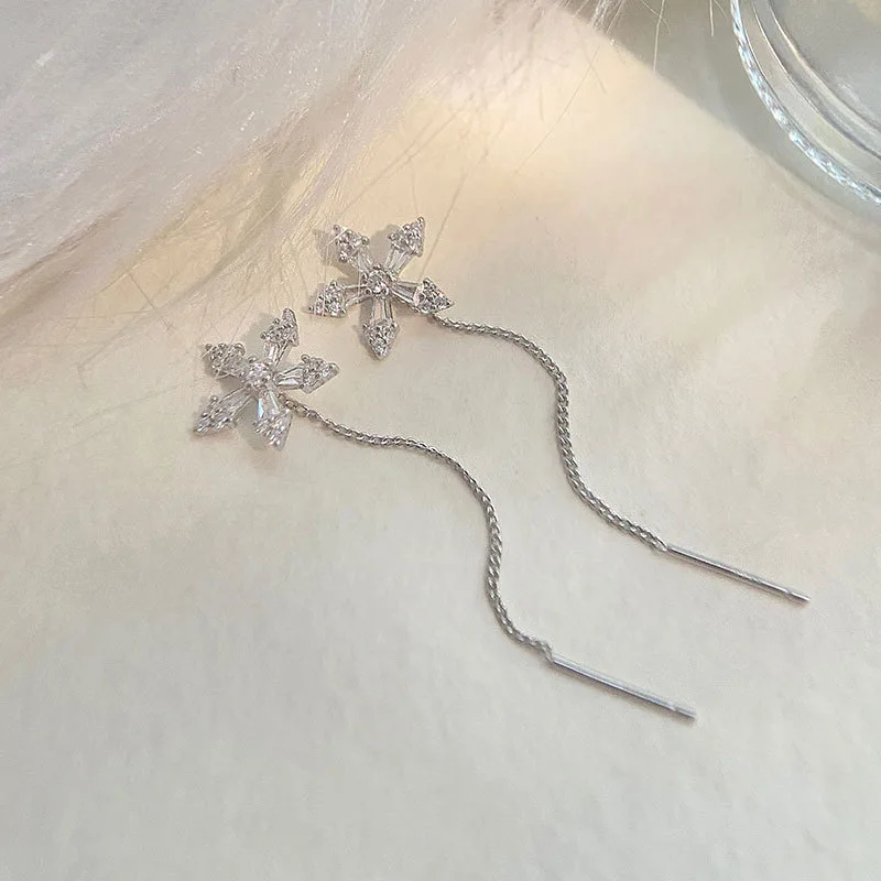 

Fashion Micro-inlaid Zircon Flower Ear Line Exquisite Light Luxury High Quality Drop Earring Jewelry Gifts Accessories