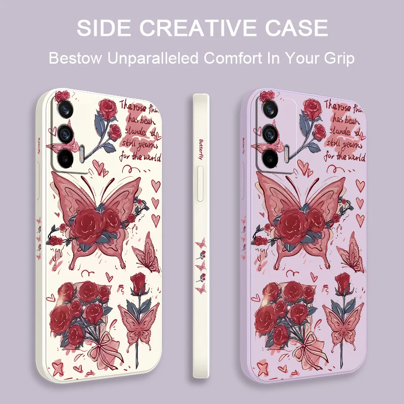 Rose Flowers Butterfly Case For OPPO Realme GT NEO2 Master GT2 XT X2 Q5 Q3I V5 V13 U1 Pro Shockproof Soft Silicone Phone Cover