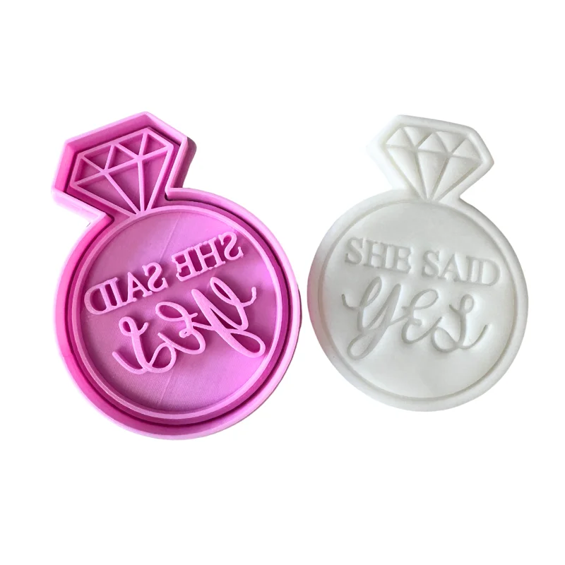 Инструмент для выпечки свадебное кольцо 3D пла штамп с резаком She Said Yes печенье