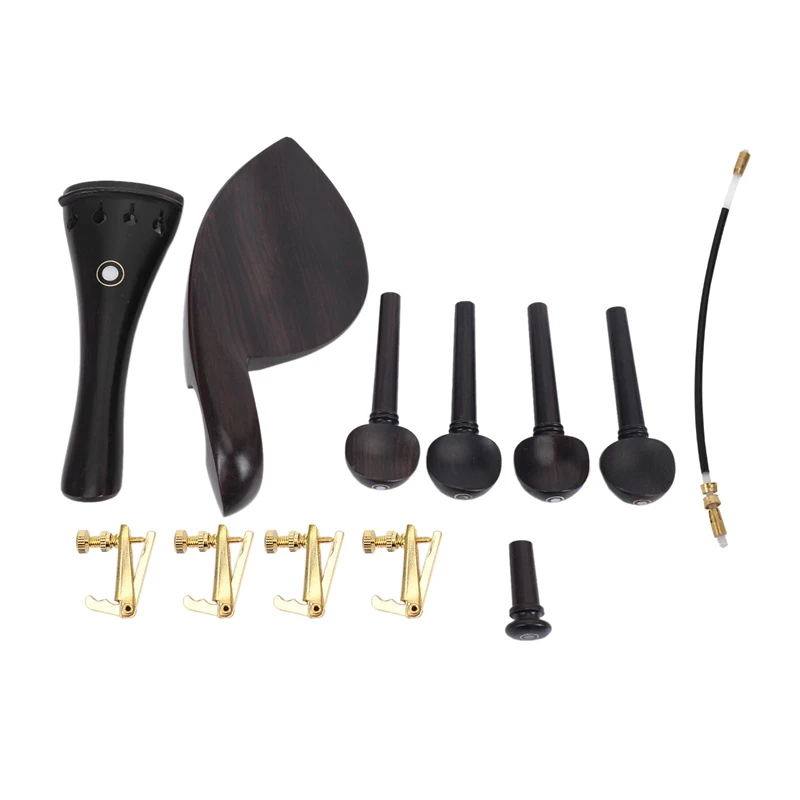 

New A Natrual ebony wood 4/4 violin accessories Set of 4PCS Pegs, chinrest Chin Rest, End Pin,4PCS Fine Golden Tuners ,Tail Gut