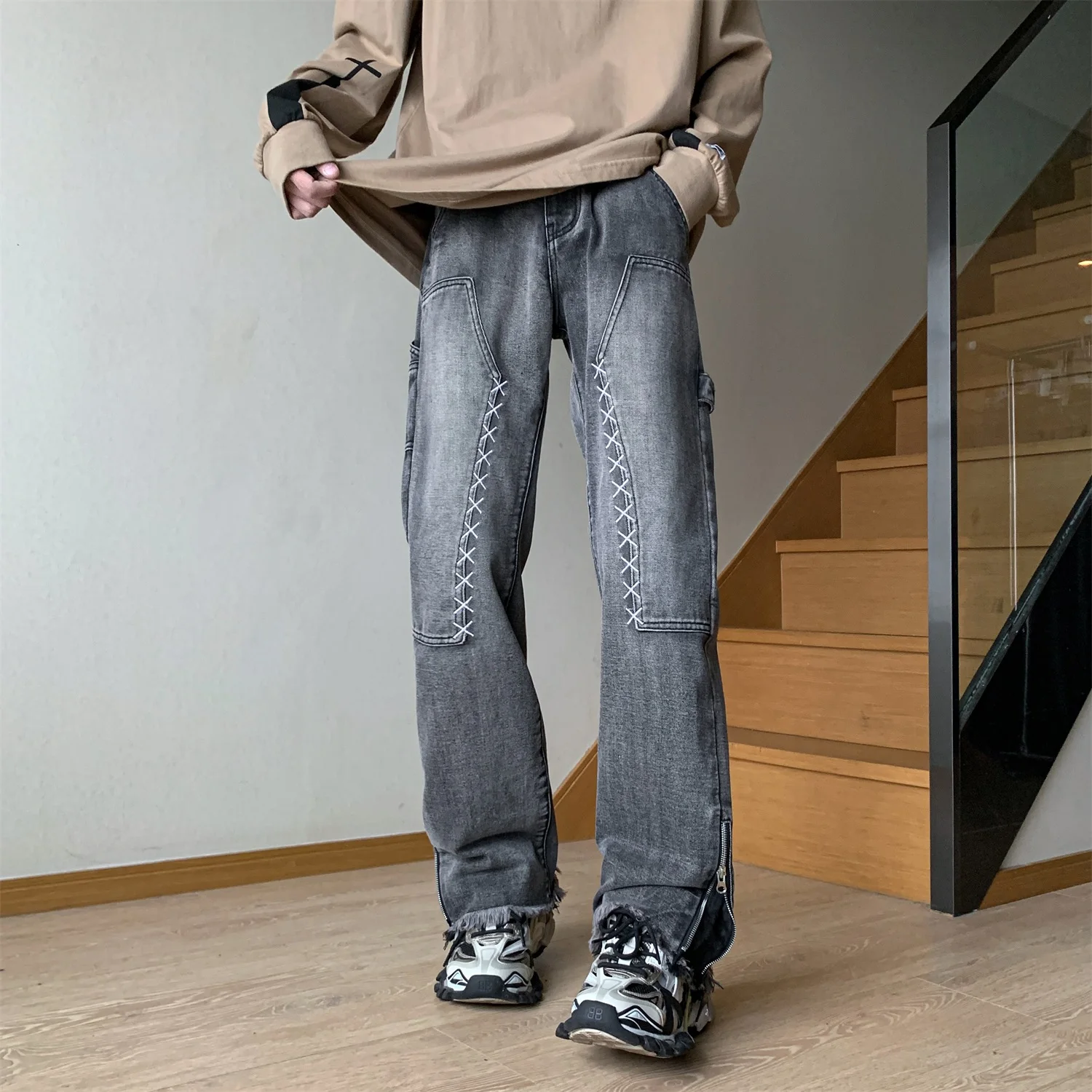 2023 Fashion Jeans For Men Y2k Streetwear Baggy Jeans Man Hip Hop Youth Trousers Cross Denim Pants Men Cargo Pants Punk Clothing