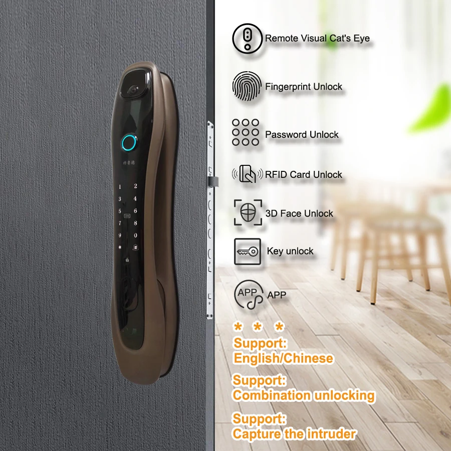 

3D Face Recognition Intelligent Home Automatic Wifi App Biometric ID Password Digital Fingerprint Smart Door Locks