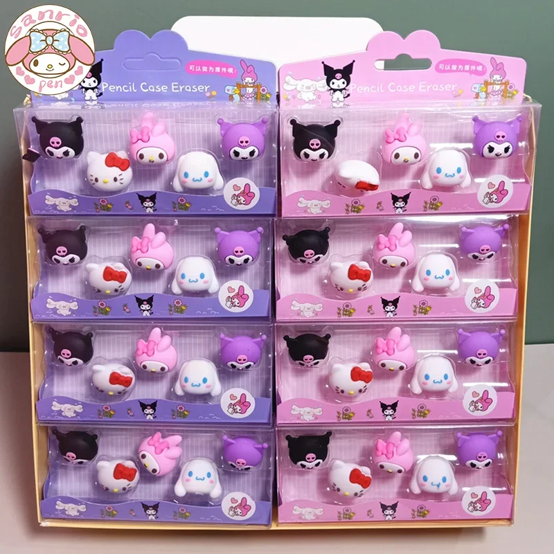 

Стирательная крышка-карандаш Sanrio, 24 шт., мультяшный персонаж Kuromi Hello Kitty Melody 3d, расширитель, защита, перо, школьные экзамен, призы