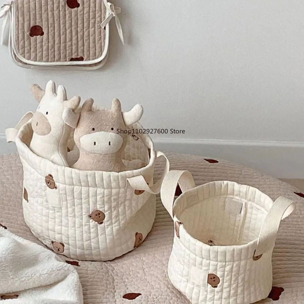 Бежевая хлопковая вышивка детские подгузники тканевая сумка для игрушек