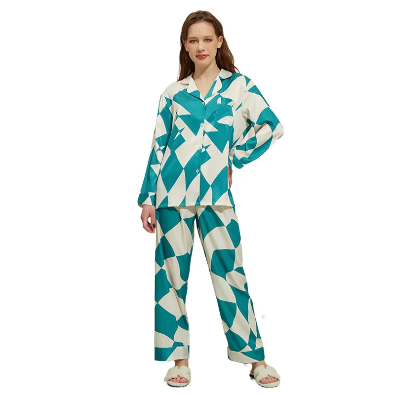 

Разноцветная атласная пижама с принтом Женская весенне-летняя пижама в клетку со стразами в стиле дворца