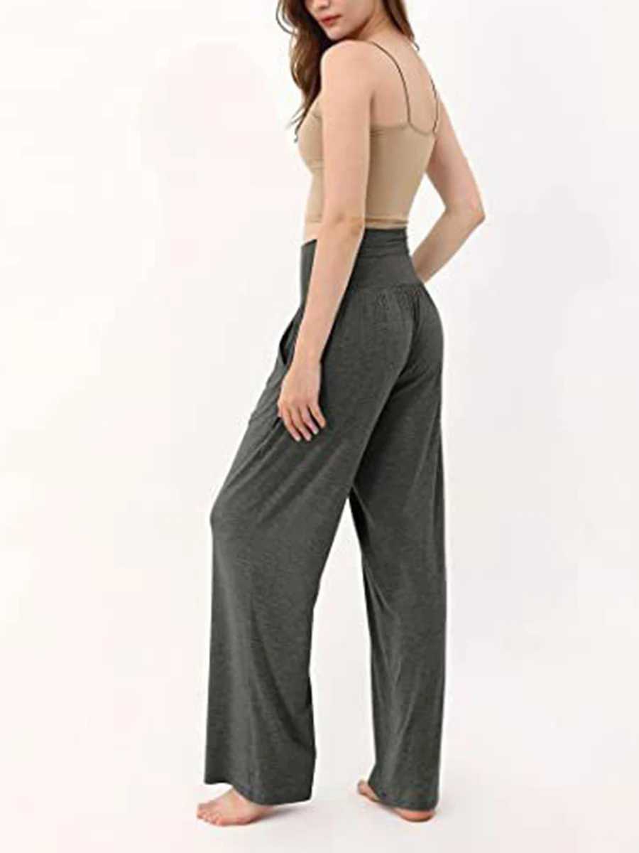 Yuemengxuan - Pantalones largos de pierna ancha para mujer estilo palazzo casuales elásticos de cintura alta pantalones de