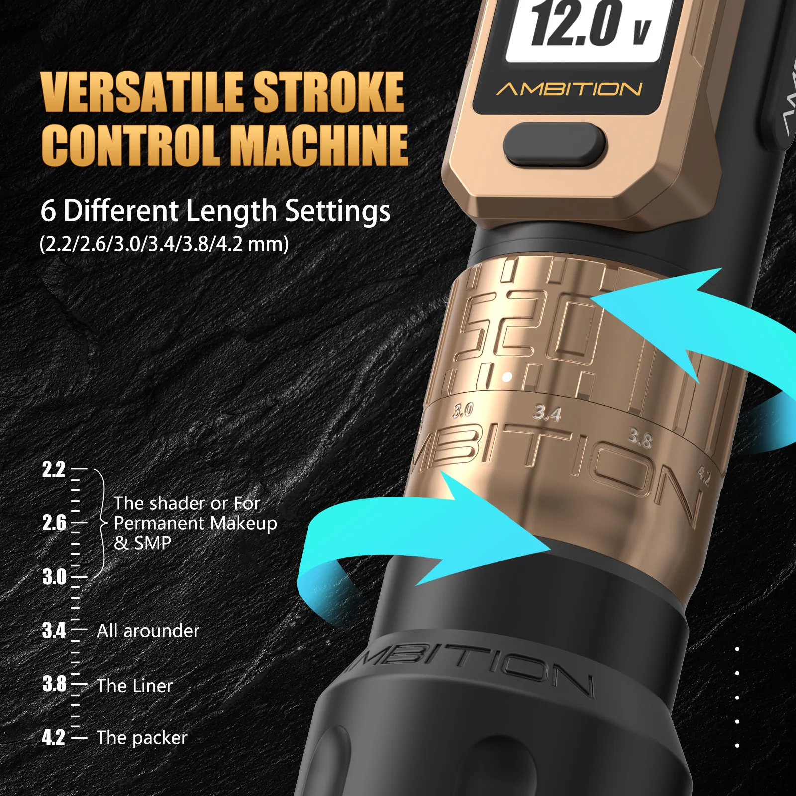 Фото Комплект Ambition Soldier Pro 520, крутящий момент 520 г.см, беспроводная тату-машинка, ручка для татуировки, регулируемый ход 2,2-2,2 мм, бессердечный двигатель, 2400 мАч №5