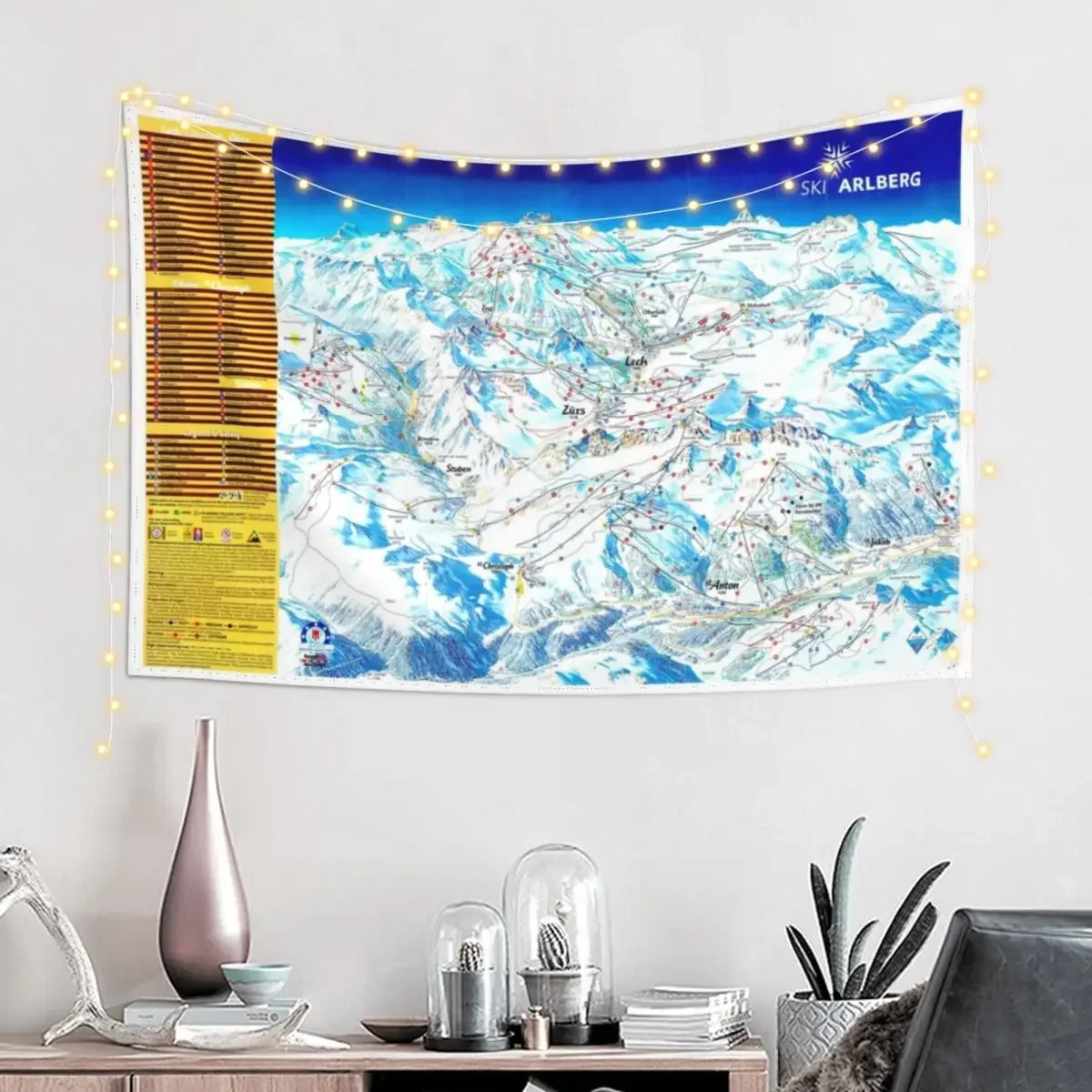 Лыжный Арлберг (с названием тропа) Карта лыжной области (старая) Гобелен