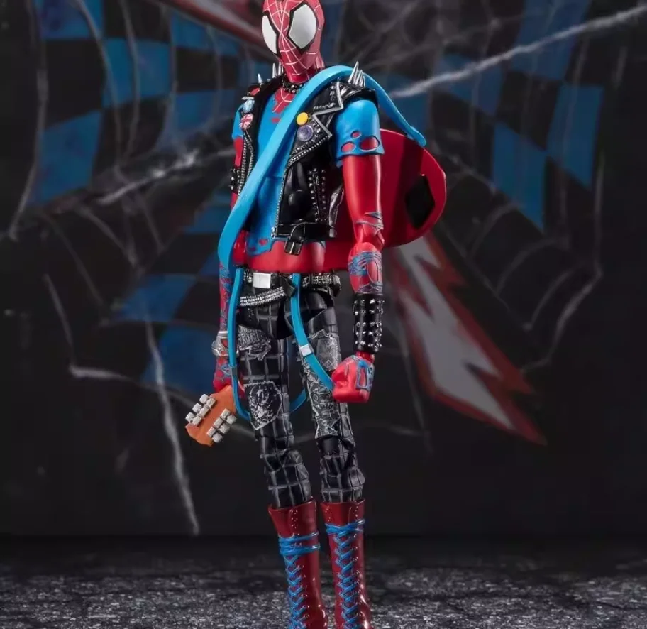 Фото В наличии: Коллекционная фигурка SHF Spider Punk Hobie Brown, 16 см, с гитарой и аксессуарами, для фанатов, подарок, коллекционная модель №4