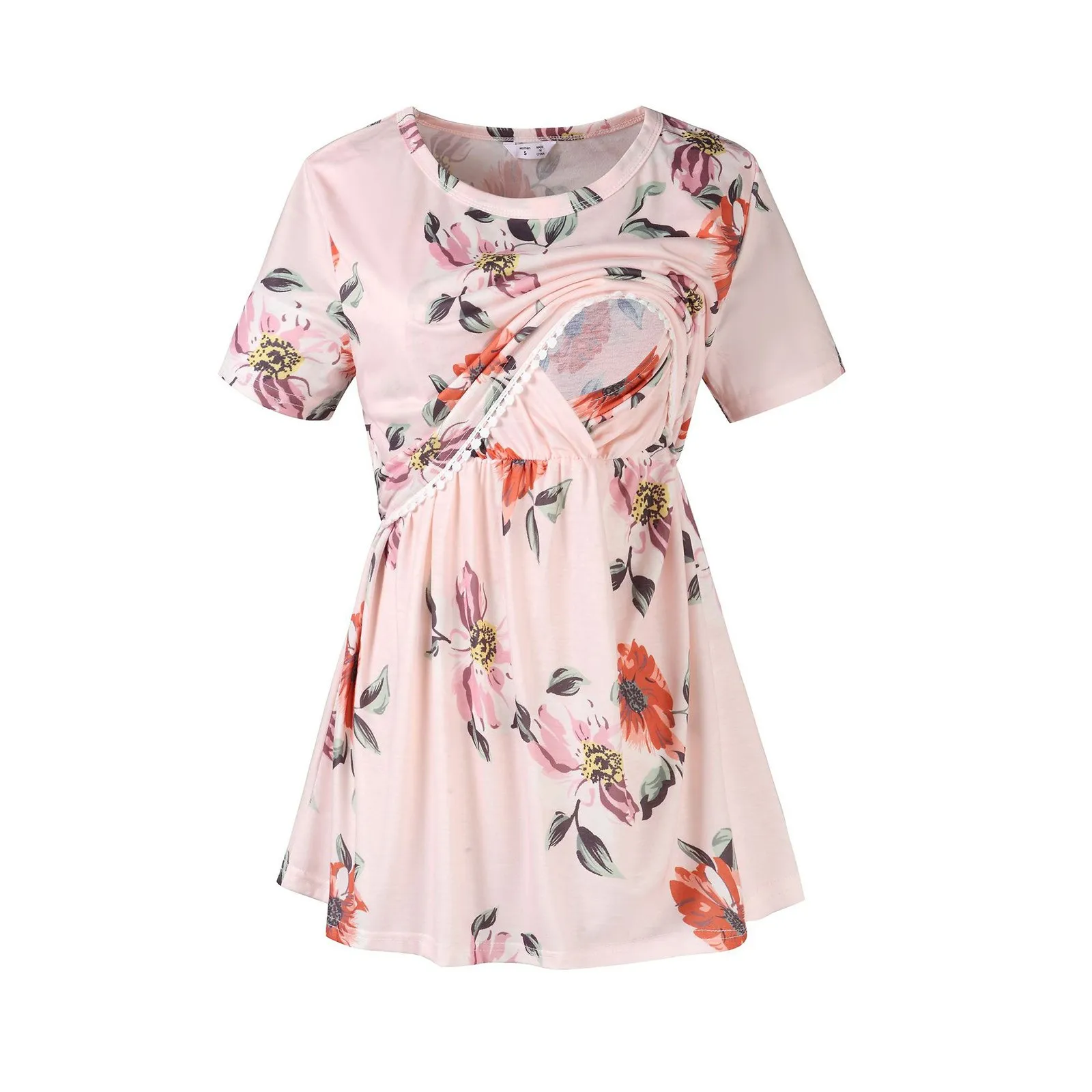 

Женская летняя футболка для беременных с коротким рукавом и цветочным принтом