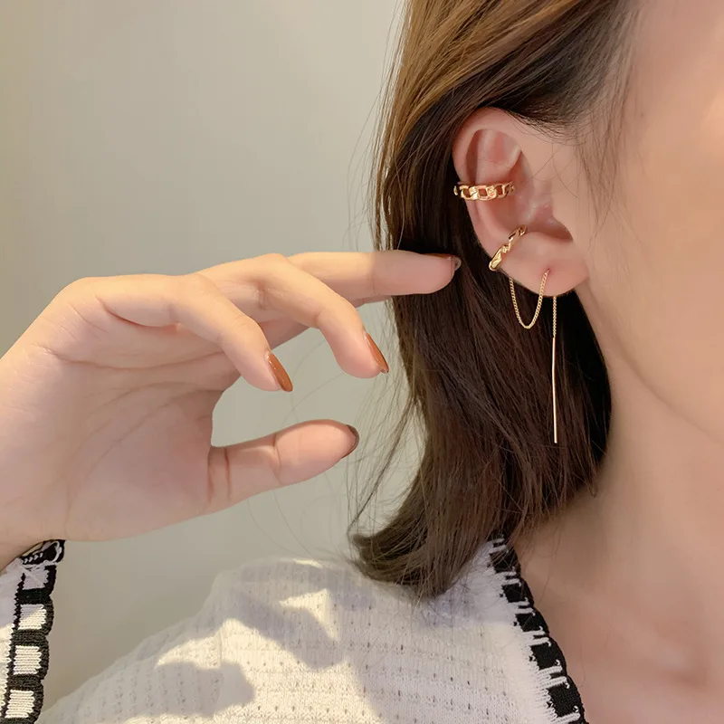 

Luxury Pretty Butterfly Leaves Chain Tassel Earrings Ear Cuff earring For Woman Girl Diverse Ear Clip Best Female Friends Gift
