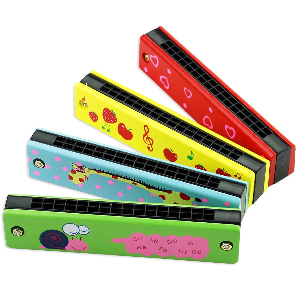 

Harmonica Children Toys Musical Instrument Wooden Painted Harmonica 16 Holes Wind Instrument Enlightenment Toys Children Gifts