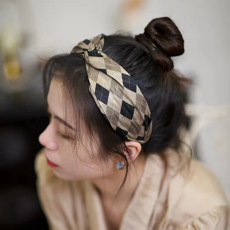 

Ободок для волос женский с узлом, элегантный обруч с принтом в горошек, модный аксессуар для волос в клетку, в полоску, с цветами