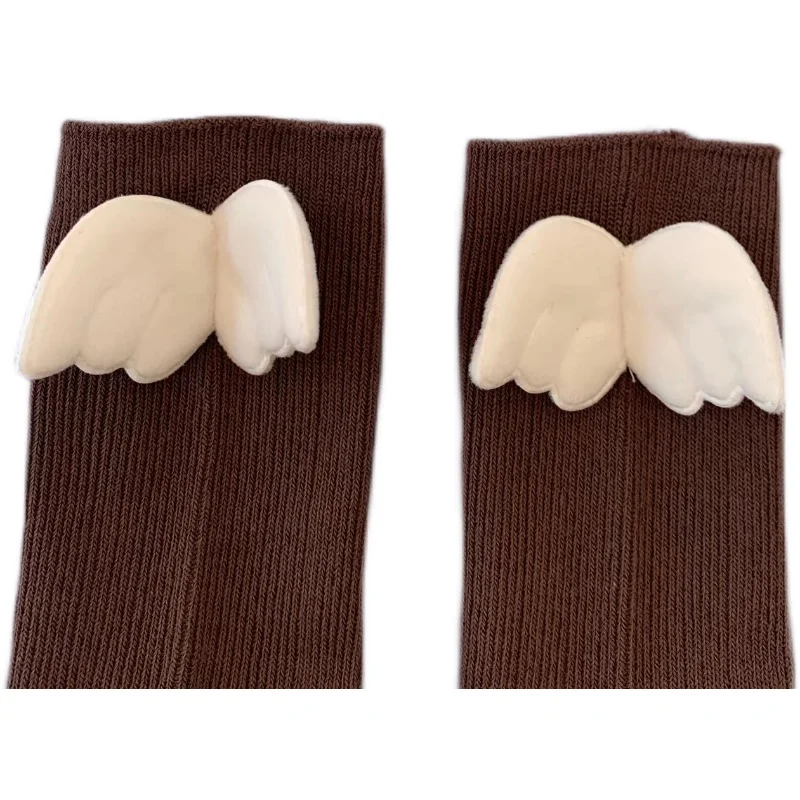 Original Handwork Angel Wings All-match Preppy Style Cotton Socks Cute Age Reduction Pile Stockings Middle Tube Stocking