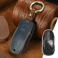 new leather car remote key full cover case for tesla model 3 model s model x car smart key accessories holder bag shell