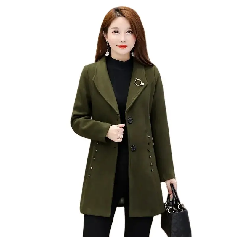 

2022 Autumn Winter New Woolen Jacket Women's Mid-length Korean Female Elegant Slim Coat Fashion All-match Casual Wool Cutwear