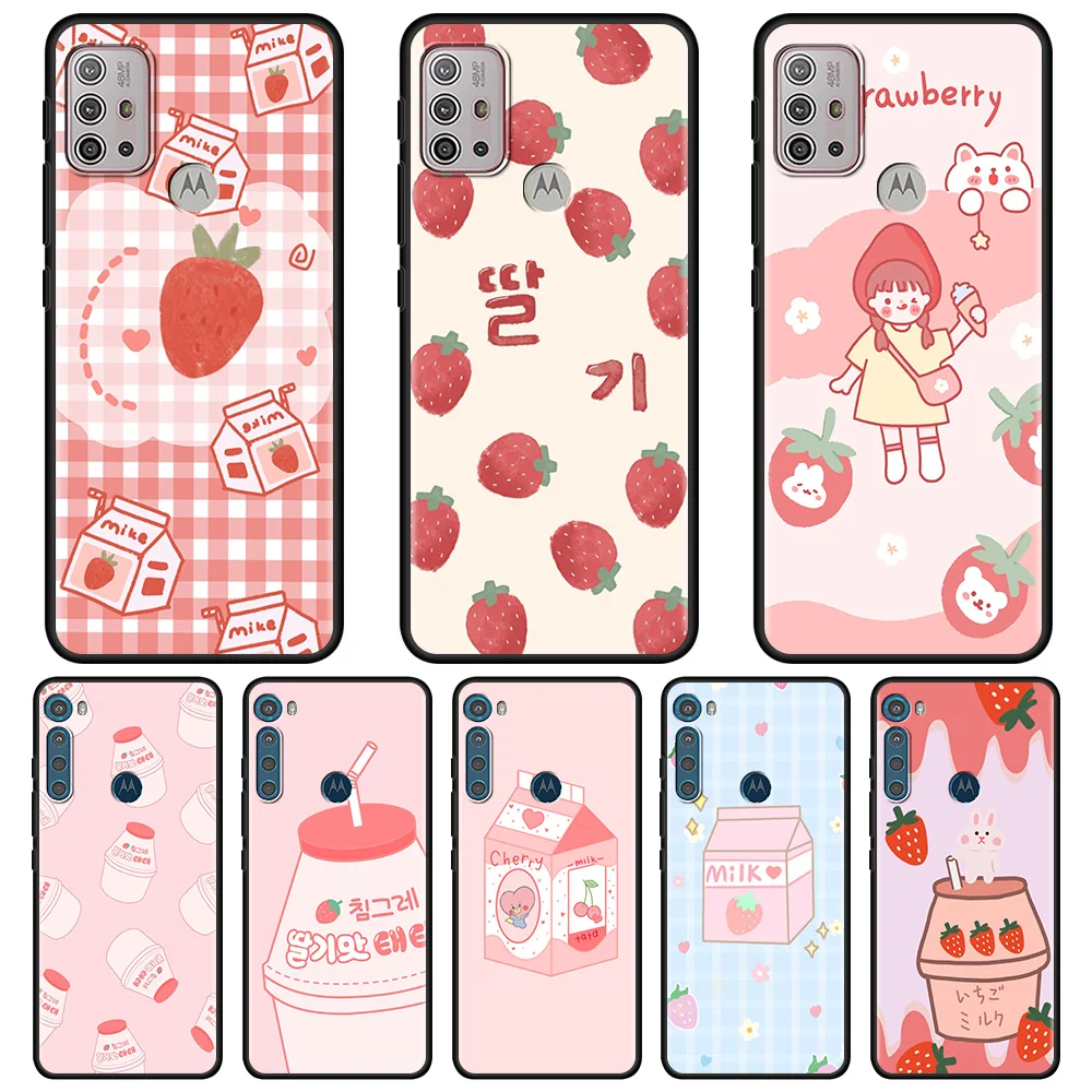 

Cartoon Strawberry Milk Box Case For Moto One Fusion Plus G60s G60 G50 G30 G20 G10 G9 G8 Power Lite Play Edge 20 20Pro 20Lite