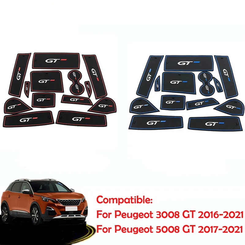 

For Peugeot 5008 3008 GT 2016 2017 2018 Car Door Gate Slot Pad Groove Rubber Mug Cup Mat Non-slip Interior Accessories 13pcs/set