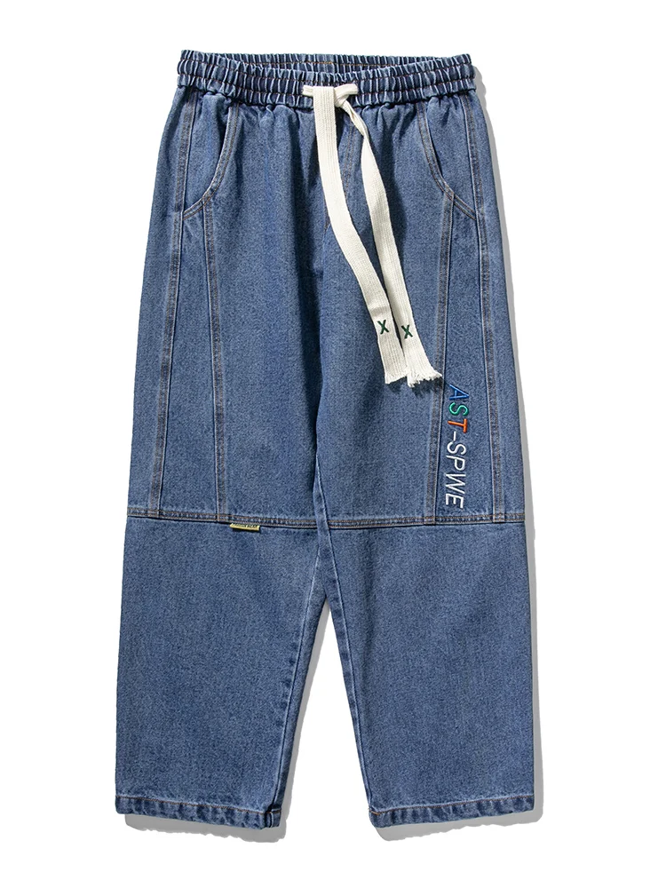 2023 New Trousers Loose Patchwork Denim Jogger Pants Mens Big Size 5XL Fashion Streetwear Baggy Drawstring Jean