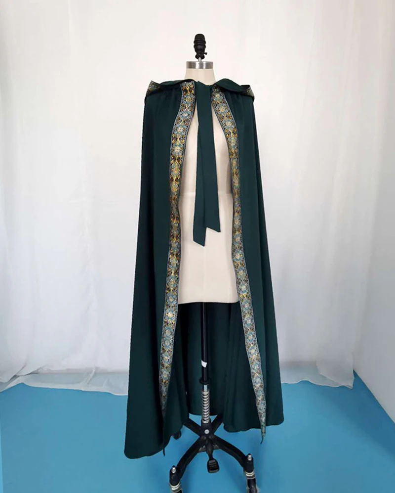 Spring Hood Poncho Green Lace Stage Performance Wear Long Cape Dance Par Dress up Wrap |