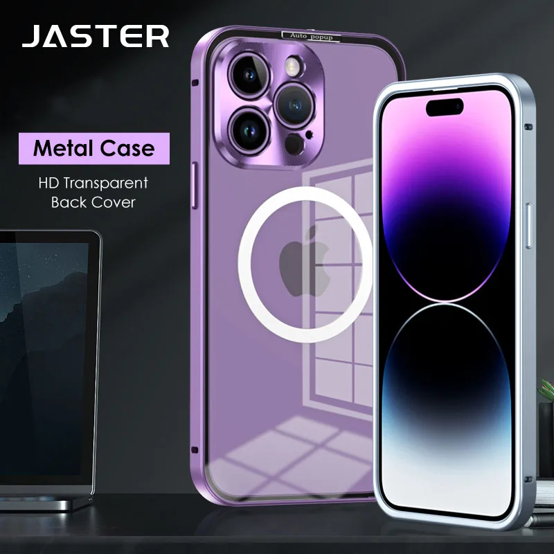 

Luxury Metal Case For iphone 14 13 12 Pro Max 14 Plus Aluminum Frame Transparent Cover For Magsafe Wireless Charger Shell Funda