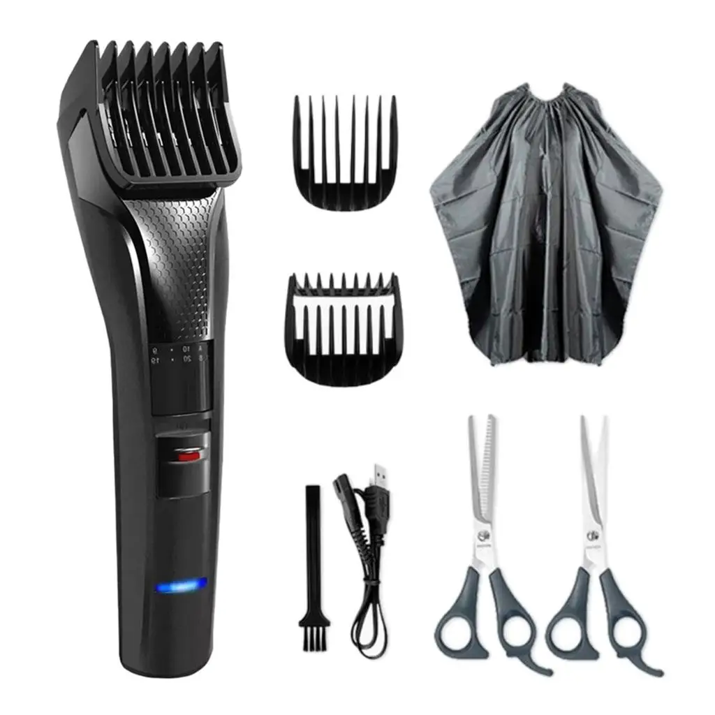 

USB Rechargeable Hair Trimmer Hairdresser Cape Cloth Scissors Kit