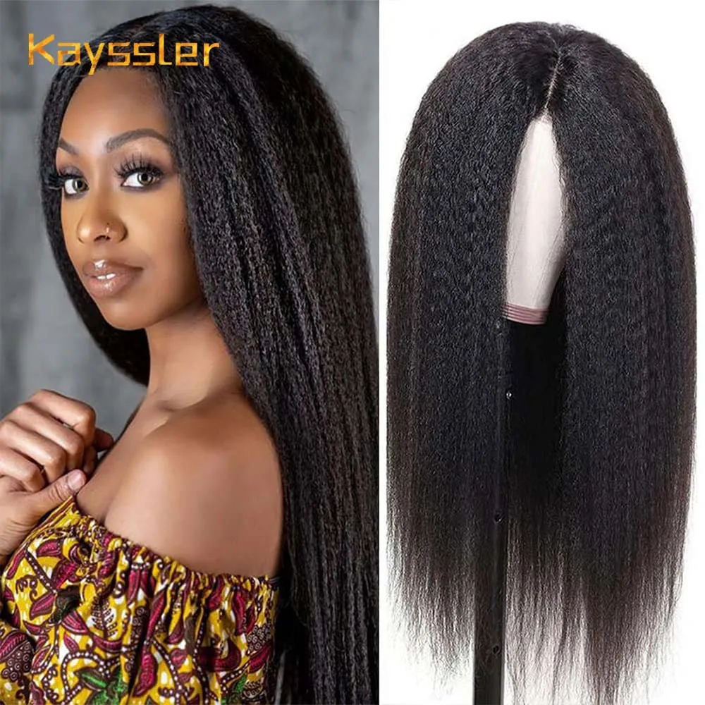 

Kinky Straight Synthetic Lace Wigs Black Yaki Lace Wig Yaki Straight Wig With Baby Hair Pre Plucked Afro Wigs For Black Women