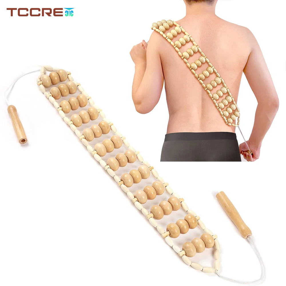 TCCRE Wood Back Massage Roller Rope Therapy Cellulite Tools Self For Neck Leg Pain Relief | Красота и здоровье