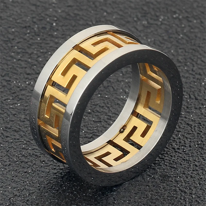 

YW GAIRU Openwork Stainless Steel Ring High Quality China Great Wall Texture Black Mens Jewellery Offers With Free Shipping